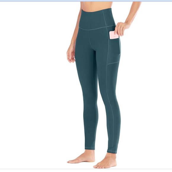 Ewedoos Women'S Yoga Pants with Thigh Pockets Small Dark Green Fleece Feel - Picture 2 of 16